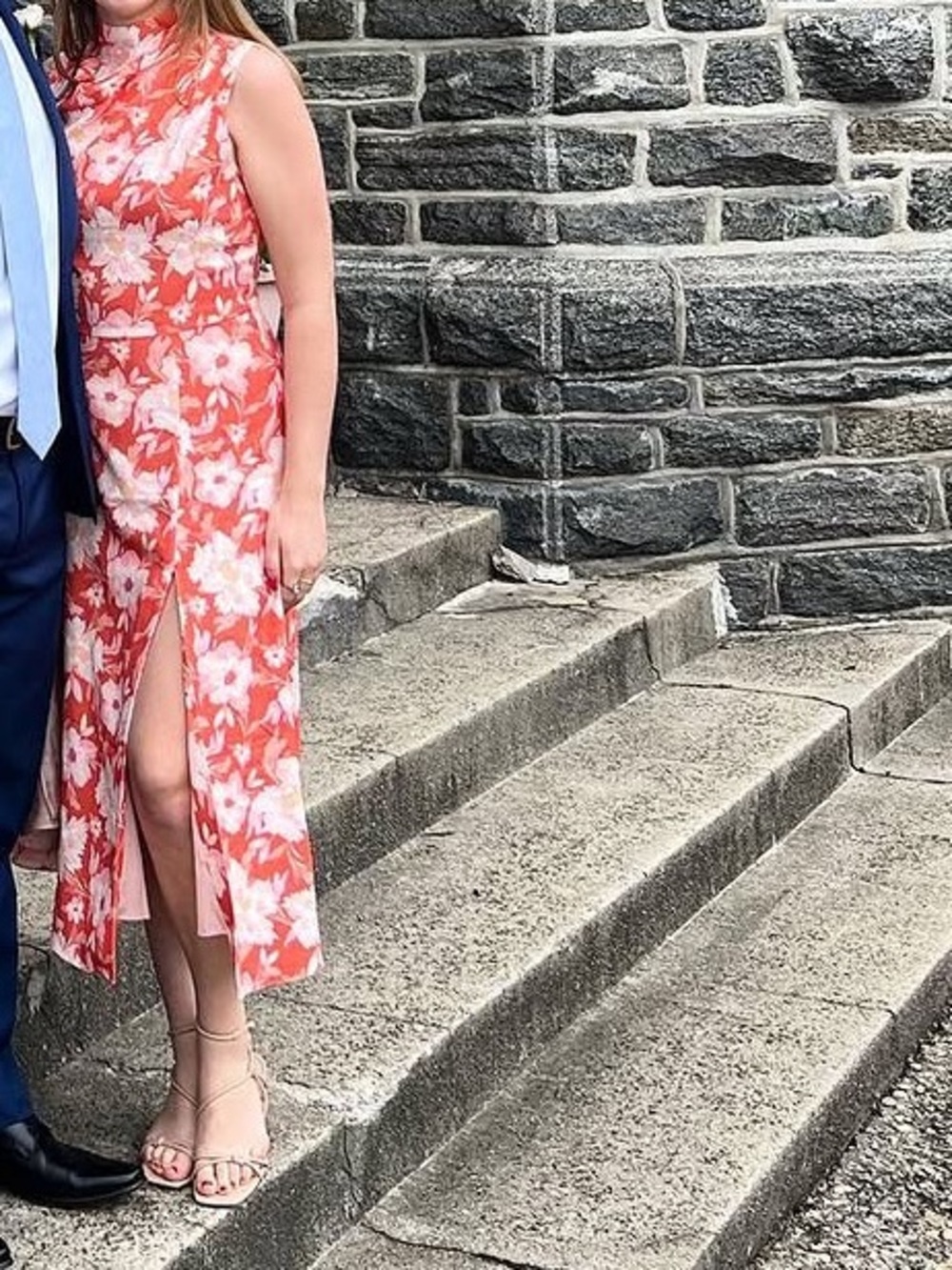 Sleeveless Coral Floral A-Line Dress